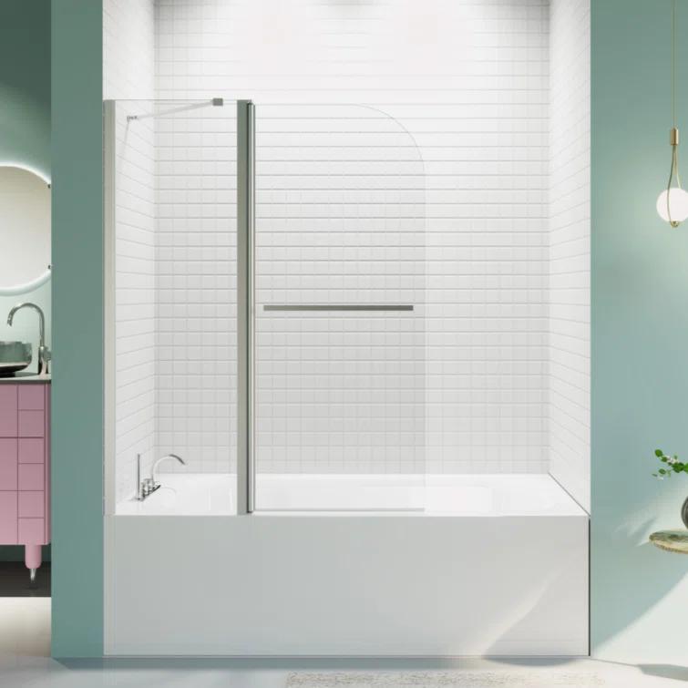 Tryimagine 43 In. W * 58 In. H Frameless Folding Shower Doors For Bathtub, 1/4" (6Mm) Thick SGCC Tempered Glass Door, Bathroom Pivot Tub Glass Door CCNPPcc-W1552P173133