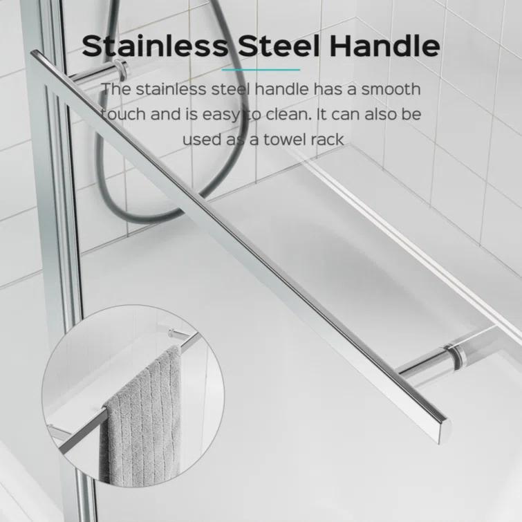 Tryimagine 43 In. W * 58 In. H Frameless Folding Shower Doors For Bathtub, 1/4" (6Mm) Thick SGCC Tempered Glass Door, Bathroom Pivot Tub Glass Door CCNPPcc-W1552P173133