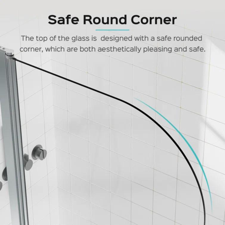 Tryimagine 43 In. W * 58 In. H Frameless Folding Shower Doors For Bathtub, 1/4" (6Mm) Thick SGCC Tempered Glass Door, Bathroom Pivot Tub Glass Door CCNPPcc-W1552P173133