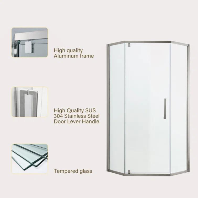 Shower Door 34-1/8" X 72" Semi-Frameless Neo-Angle Hinged Shower Enclosure