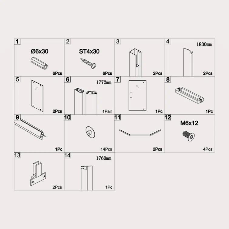 Shower Door 34-1/8" X 72" Semi-Frameless Neo-Angle Hinged Shower Enclosure