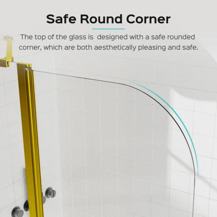 GZMWON 43 in. W * 58 in. H Frameless Folding Shower Doors 1/4" (6mm) Thick SGCC Tempered Glass Door Bathroom Pivot Tub Glass Door