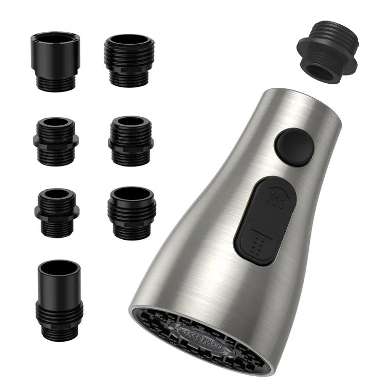 Spring Pull Down Kitchen Faucet Head Replacement for Kitchen Faucet, 3-Modes & 7 Adapters Brushed Nickel Finished
