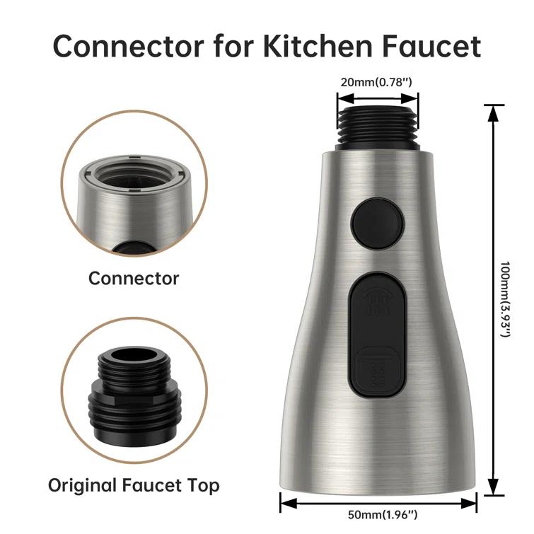 Spring Pull Down Kitchen Faucet Head Replacement for Kitchen Faucet, 3-Modes & 7 Adapters Brushed Nickel Finished