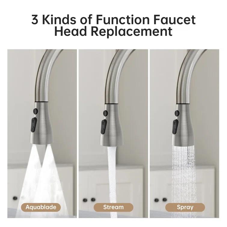 Spring Pull Down Kitchen Faucet Head Replacement for Kitchen Faucet, 3-Modes & 7 Adapters Brushed Nickel Finished