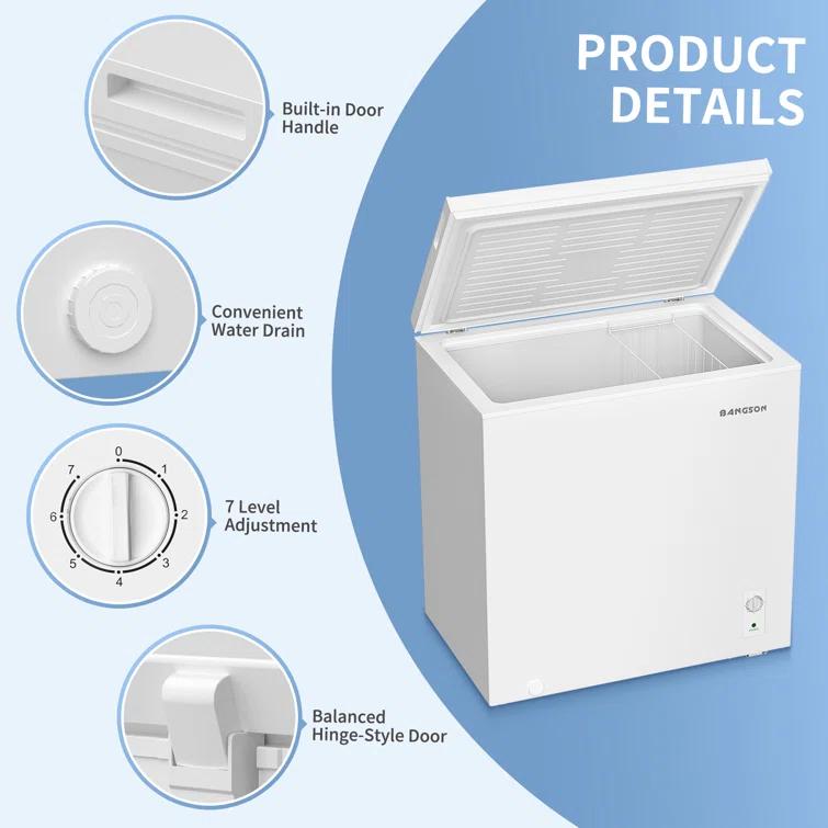 BANGSON 7.0 Cu.Ft Chest Freezer, Deep Freezer with Adjustable Thermostat, Top Open Door Freezer with Removable Basket