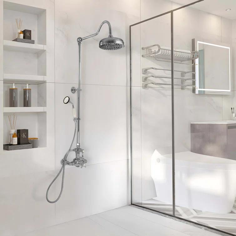 Exposed Thermostatic Shower System 36" Wall Mounted with 1.75 GPM Handshower and Lever/Cross Handles