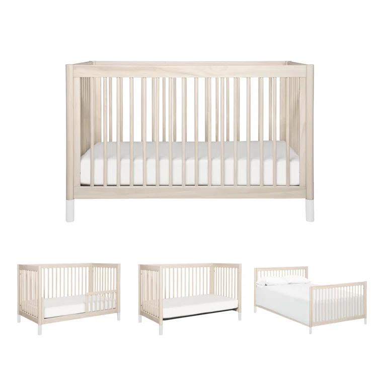 Babyletto Gelato White & Washed Natural Wood 4-in-1 Convertible Baby Crib with Toddler Bed Conversion Kit