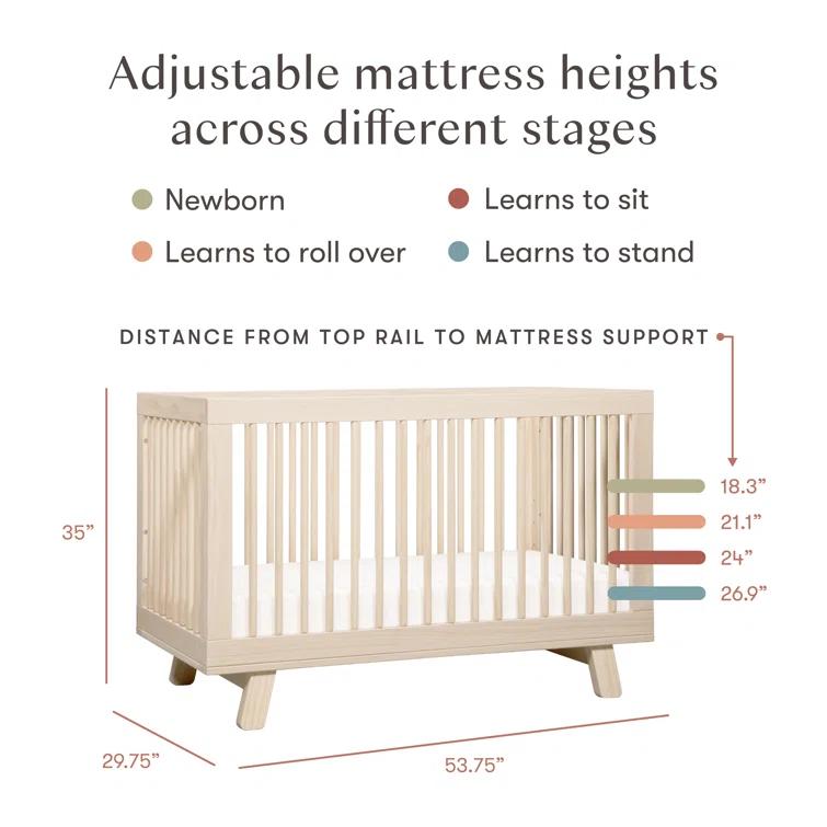 Babyletto Hudson Washed Natural Wood 3-in-1 Convertible Baby Crib with Toddler Bed Conversion Kit