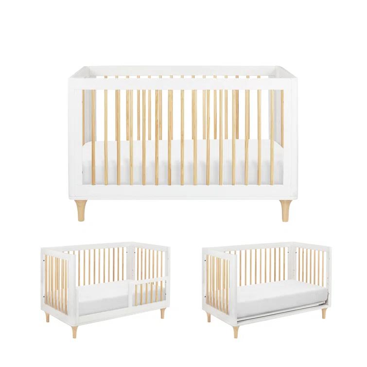 Babyletto Lolly White & Natural Wood 3-in-1 Convertible Baby Crib with Toddler Bed Conversion Kit