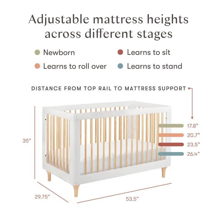 Babyletto Lolly White & Natural Wood 3-in-1 Convertible Baby Crib with Toddler Bed Conversion Kit