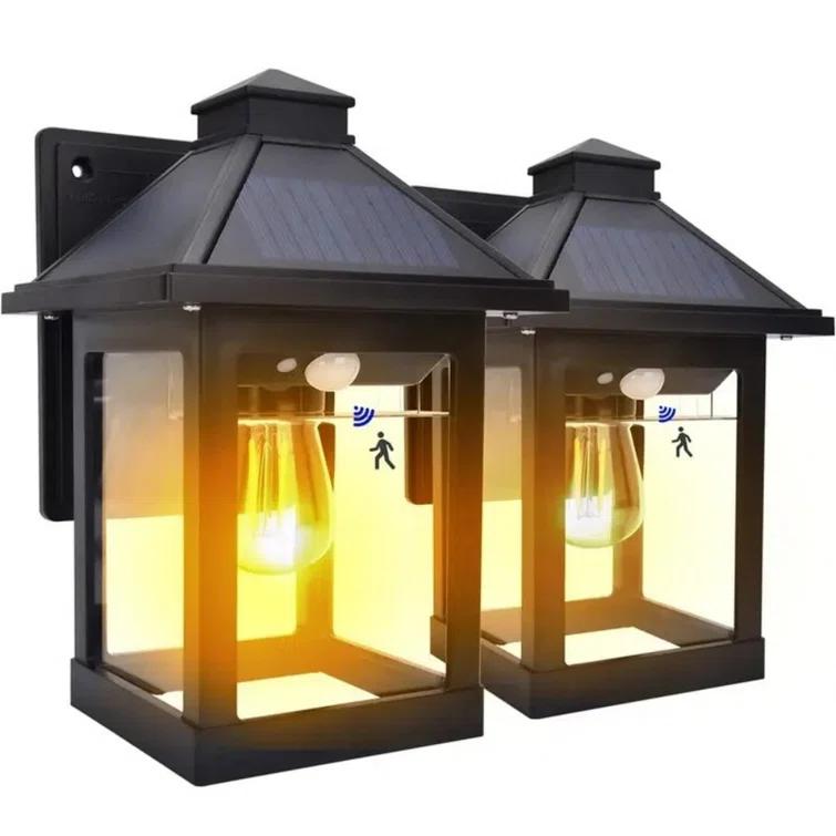 2 Pack Solar Wall Lanterns Outdoor With 3 Modes, Dusk To Dawn Motion Sensor LED Sconce Lights IP65 Waterproof, Exterior Front Porch Security Lamps Wall Mount Patio Fence Garage Decorative