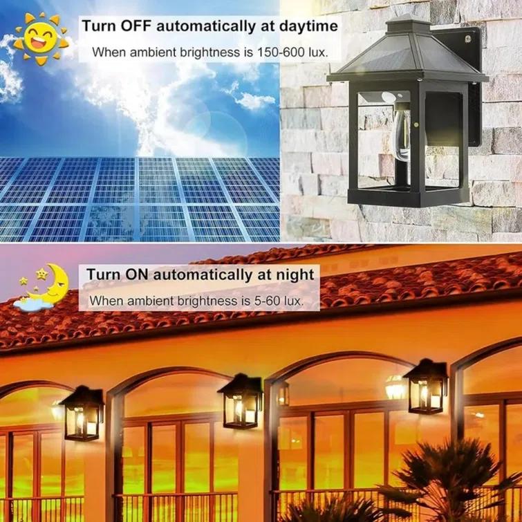 2 Pack Solar Wall Lanterns Outdoor With 3 Modes, Dusk To Dawn Motion Sensor LED Sconce Lights IP65 Waterproof, Exterior Front Porch Security Lamps Wall Mount Patio Fence Garage Decorative