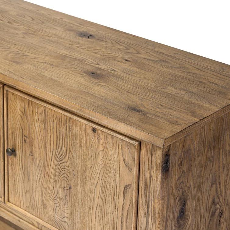 Weathered Oak Veneer Sideboard with Bronze Hardware