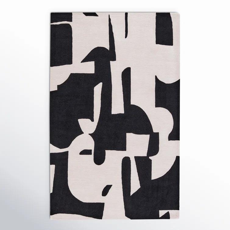 Handmade Abstract Black/ Cream Area Rug (8'X10')