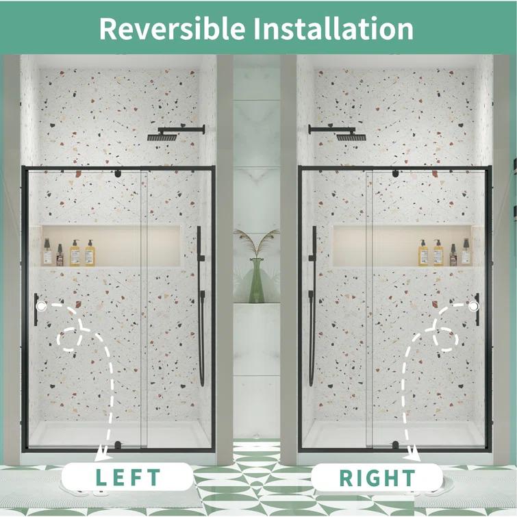 38-42" W x 71" H Flush Glass Shower Door Reversible Installation
