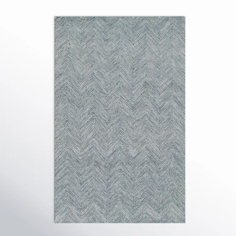 Momeni 8'x10' Charles Zig Zag Handtufted Area Rug Denim Blue: Wool, Cotton & Latex Backing, Low Pile, Indoor Use