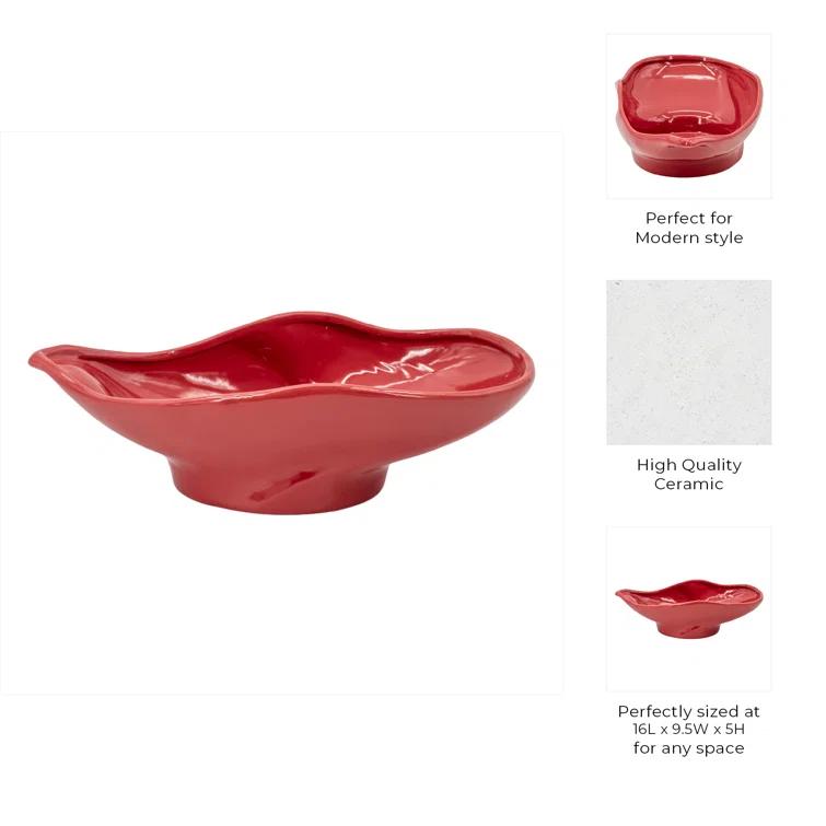 Handcrafted Red Ceramic Decorative Bowl