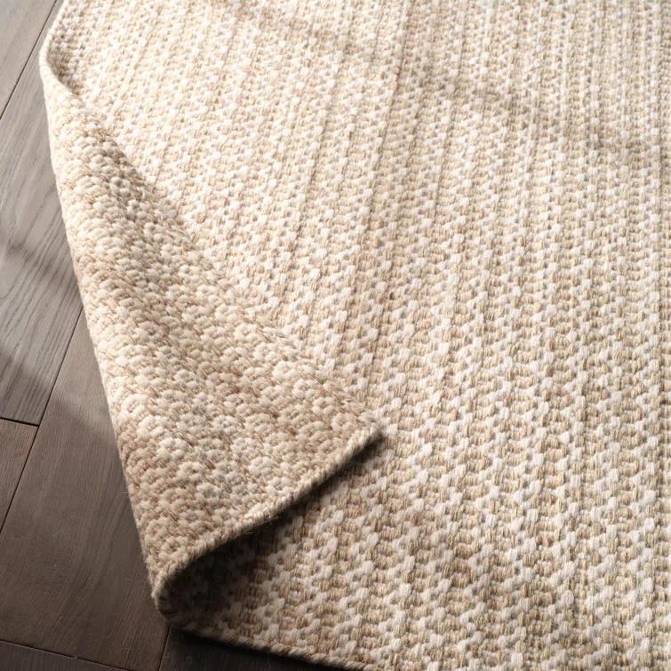 Midford Geometric Hand-Woven Flatweave Wool Beige Area Rug