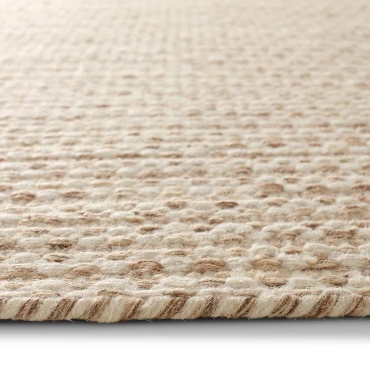 Midford Geometric Hand-Woven Flatweave Wool Beige Area Rug