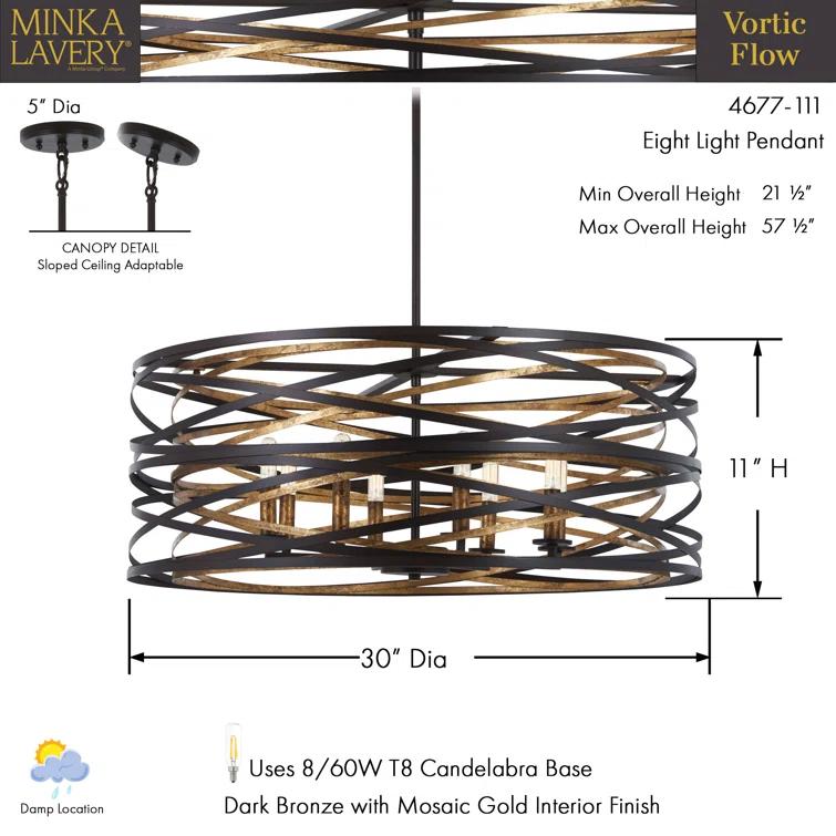 Minka Lavery Vortic Flow 8 - Light Dark Bronze/Mosaic Gold Unique/Statement Pendant