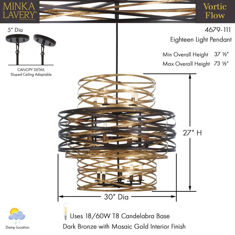Minka Lavery Dark Bronze Mosaic Gold Chandelier 30" Wide Modern 18-Light Fixture for Dining Room House Foyer Kitchen Entryway Home