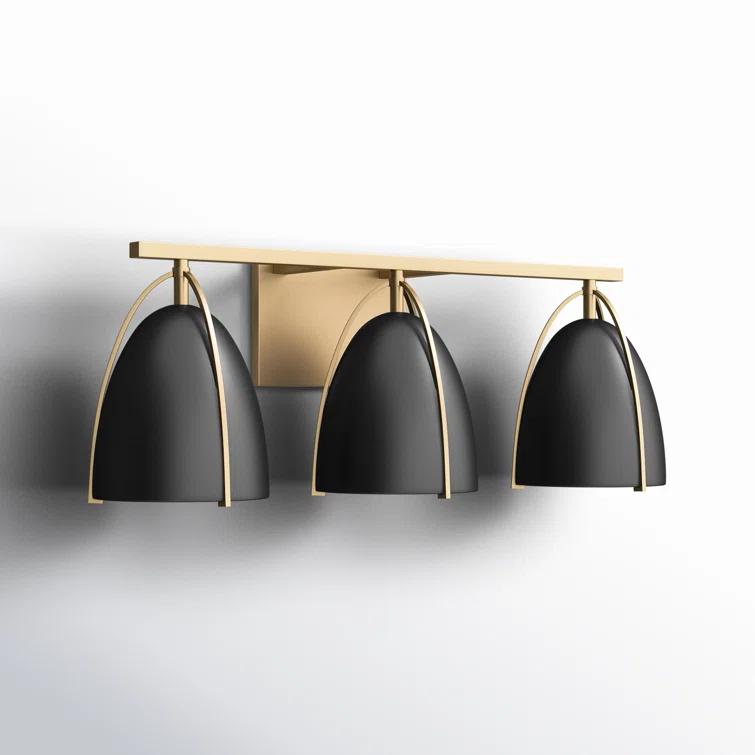 Norman 24.25" Satin Brass Vanity Light with Midnight Black Steel Shades