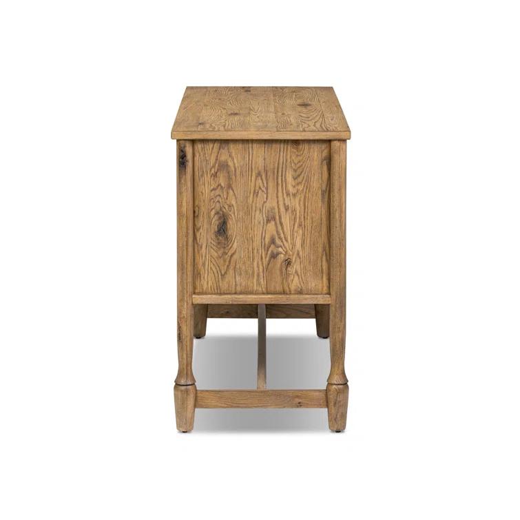 Weathered Oak Veneer Sideboard with Bronze Hardware
