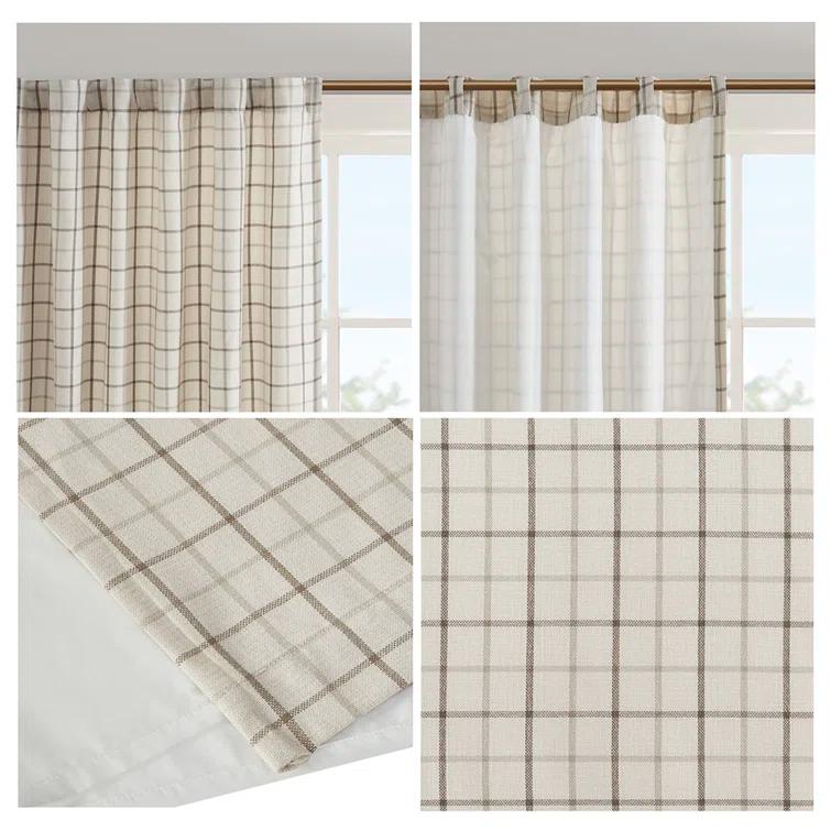 Anaheim Woven Plaid Room Darkening Thermal Fleece Lined Single Curtain Panel