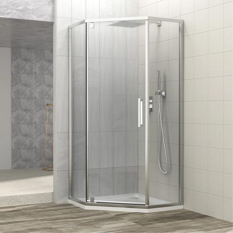 Audiohome Shower Door 34-1/8" X 72" Semi-Frameless Neo-Angle Hinged Shower Enclosure AHYTD-W124366340