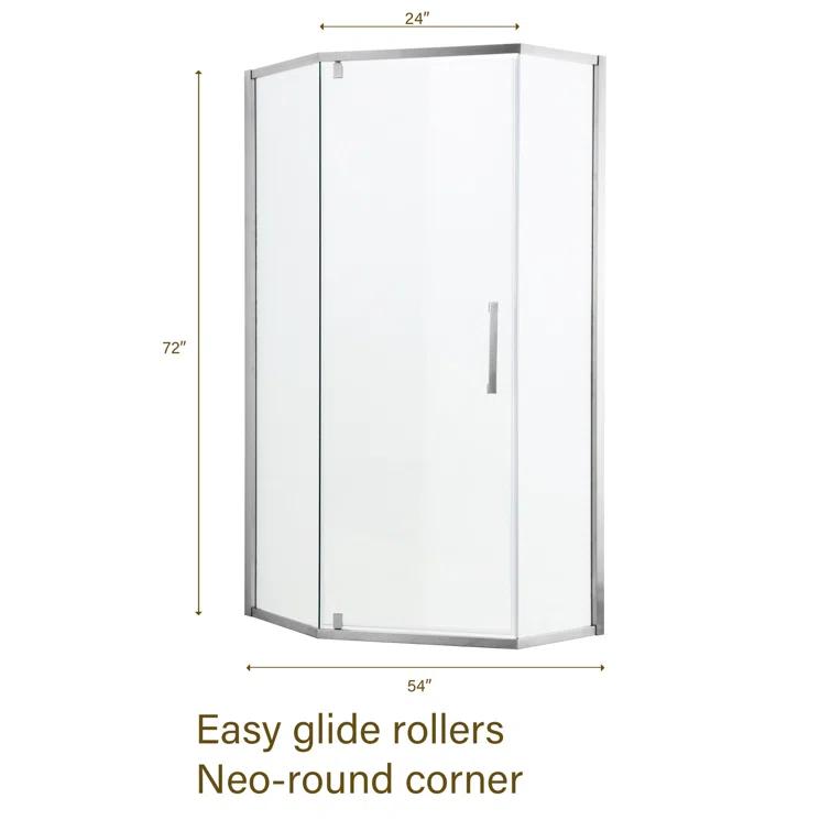 Audiohome Shower Door 34-1/8" X 72" Semi-Frameless Neo-Angle Hinged Shower Enclosure AHYTD-W124366340