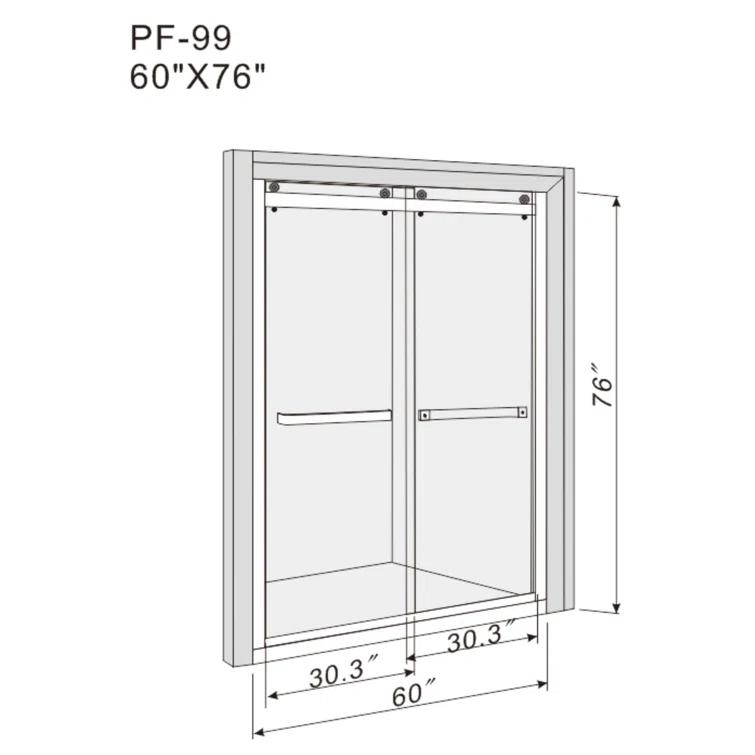 BVNECXP Frameless Sliding Glass Shower Doors 60" Width X 76"Height With 3/8"(10Mm) Clear Tempered Glass YY3CHO-W1675S00002
