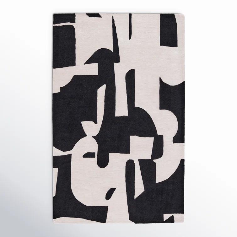 Handmade Abstract Black/ Cream Area Rug (8'X10')