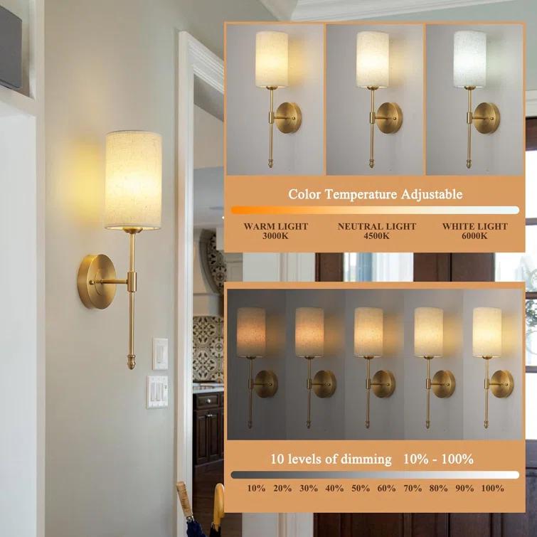 Rechargeable Wireless Wall Sconces Set Of Two, Dimmable Battery Operated Wall Lights With Remote, Gold Electroplating, RGB 15 Colors, Ideal For Bedroom And Living Room