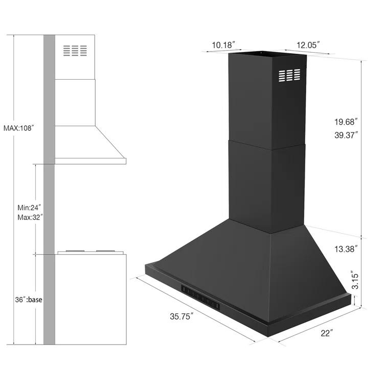 VIKIO PRO 36" 900 CFM Convertible Wall Mount Range Hood with LED Lights & Hands-Free Control RHW30-MH