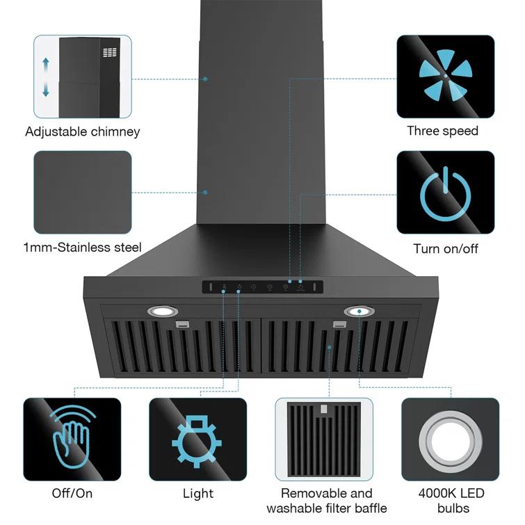 VIKIO PRO 36" 900 CFM Convertible Wall Mount Range Hood with LED Lights & Hands-Free Control RHW30-MH