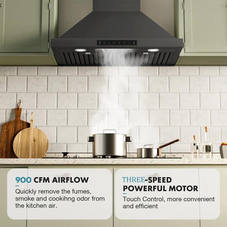 VIKIO PRO 36" 900 CFM Convertible Wall Mount Range Hood with LED Lights & Hands-Free Control RHW30-MH