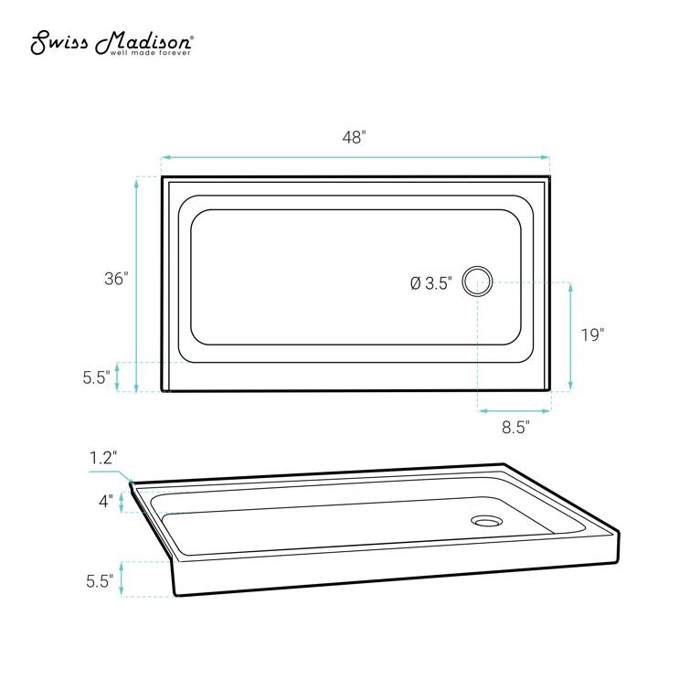 Voltaire 48" x 36" Single-Threshold, Shower Base