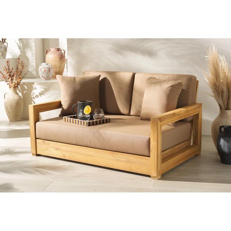 SAFAVIEH OUTDOOR COUTURE Montford 2-Seat Bench Natural Teak / Beige