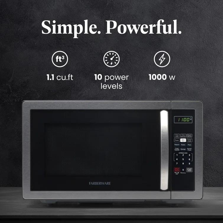 Farberware Farberware Classic Countertop Microwave Oven, 1.1 Cubic Feet cu. ft., 1000 watts, with Child Lock FMO11AHTBKB