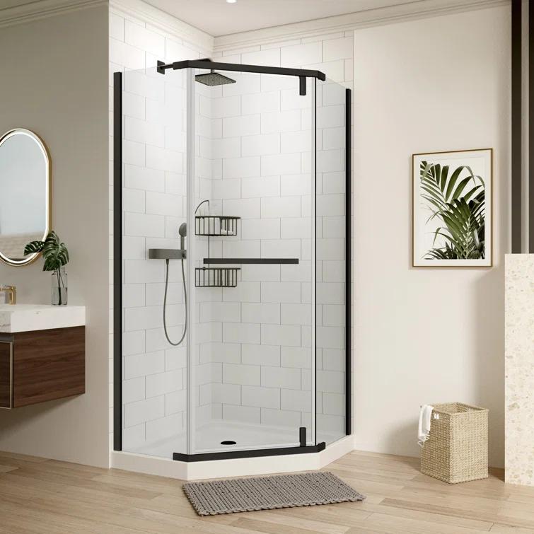 BARONAGE 34.75" W x 72" H Frameless Pivot Tub Door , 1/4" (6mm) Tempered Glass, Neo-Angle Pivot Shower Enclosure Water Repellent  Shower Door，Matte Black