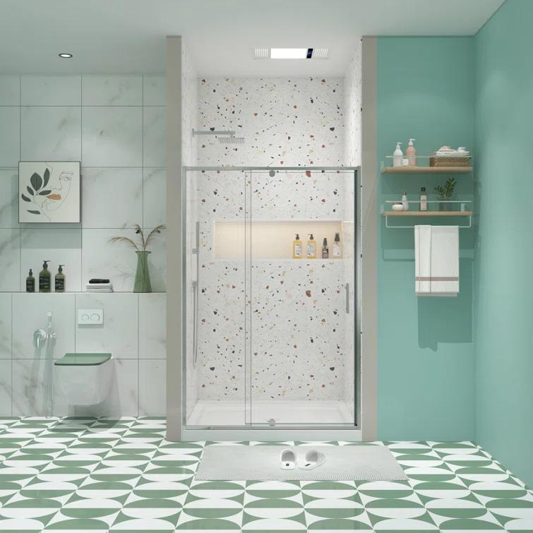 50-54" W X 71" H Piovt Swing Glass Shower Door,Pivot Frame Sliding Shower Door With 1/4"(6Mm) Clear SGCC Tempered Glass, Shower Doors,Reversible Installation