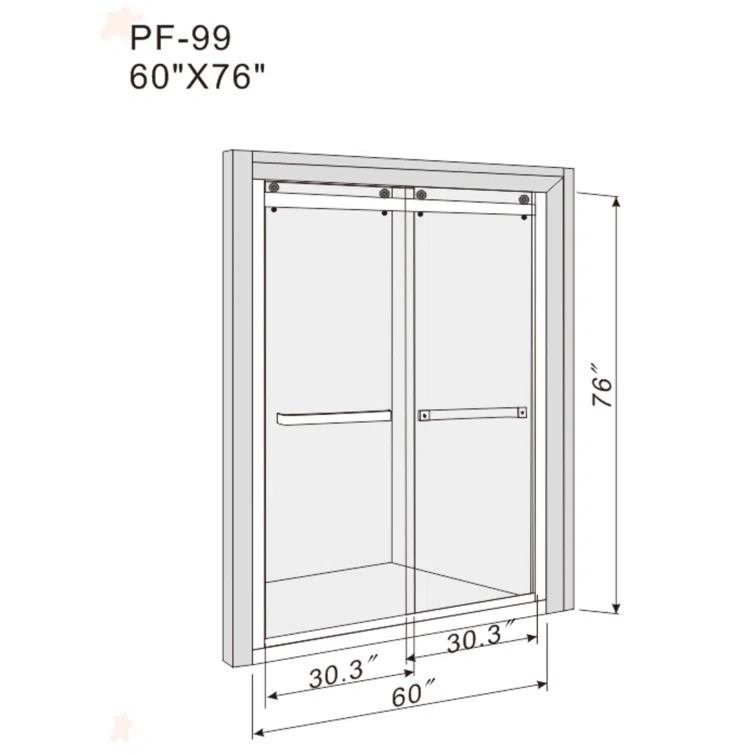 BVNECXP Frameless Sliding Glass Shower Doors 60" Width X 76"Height With 3/8"(10Mm) Clear Tempered Glass YY3CHO-W1675S00002