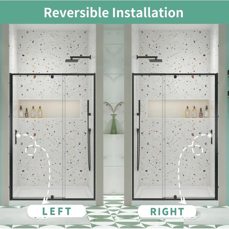 38-42" W x 71" H Flush Glass Shower Door Reversible Installation