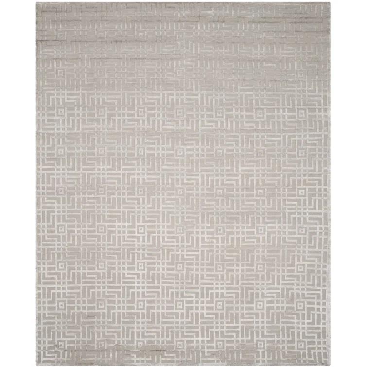 Tibetan Hand Knotted Viscose/Wool/Cotton Geometric Rug in Gray