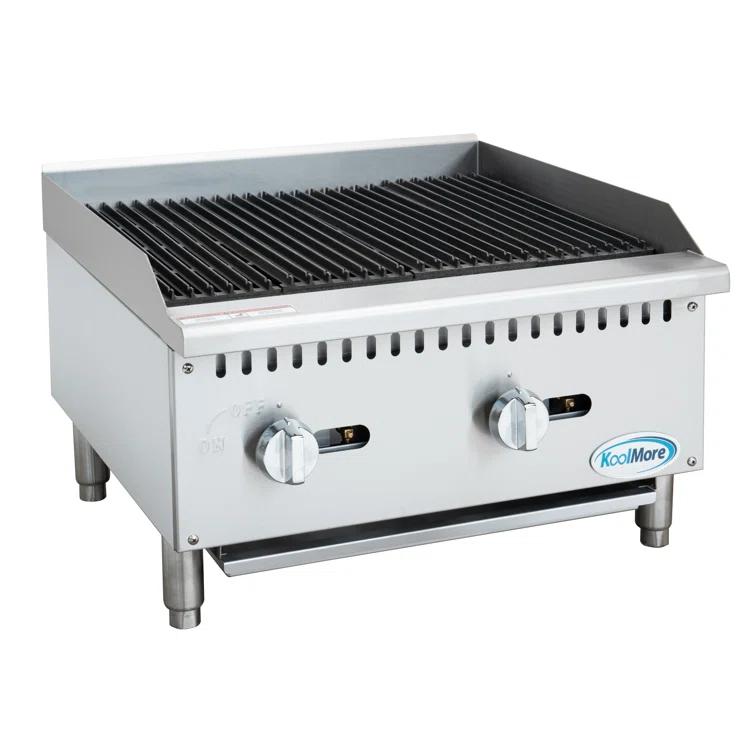 24 in. Commercial 2-Burner Natural Gas Charbroiler with 60,000 BTU in Stainless-Steel (KM-GCB2-24M)