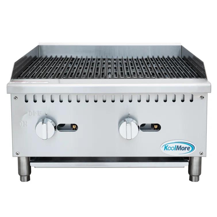 24 in. Commercial 2-Burner Natural Gas Charbroiler with 60,000 BTU in Stainless-Steel (KM-GCB2-24M)