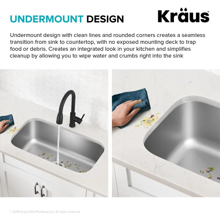 KRAUS Premier Undermount Single Bowl 18-Gauge Stainless Steel Kitchen Sink