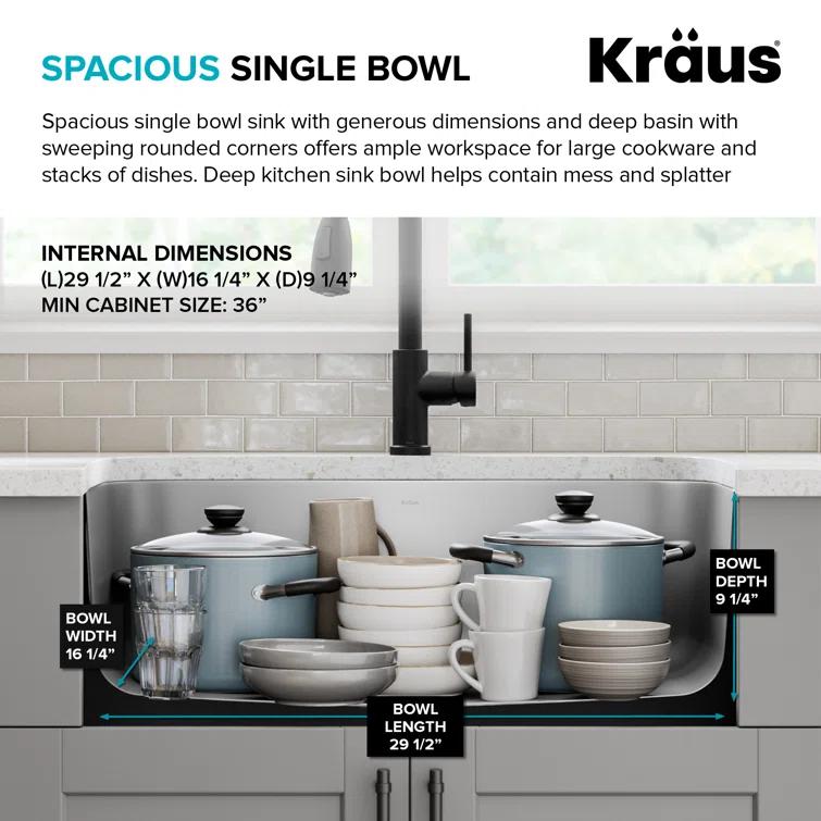 KRAUS Premier Undermount Single Bowl 18-Gauge Stainless Steel Kitchen Sink