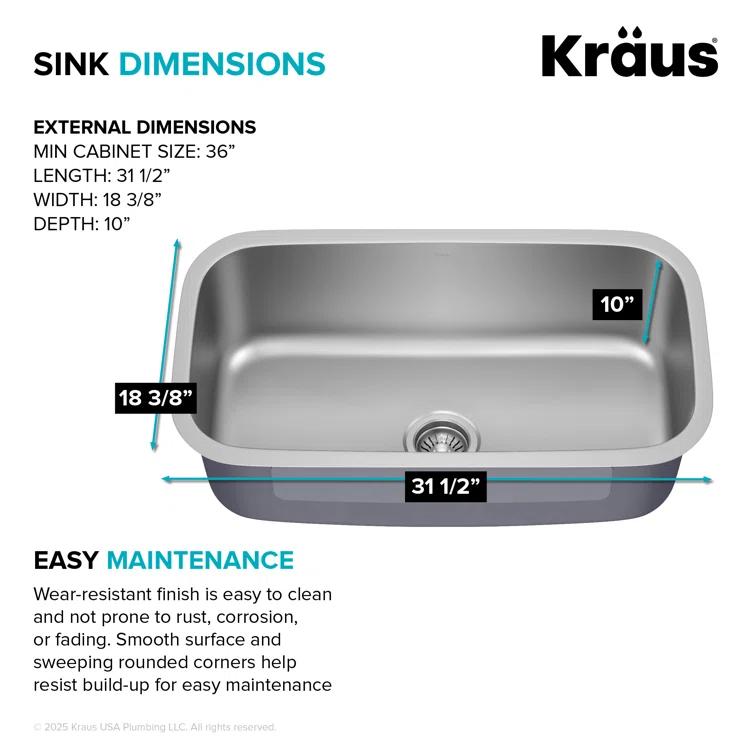 KRAUS Premier Undermount Single Bowl 18-Gauge Stainless Steel Kitchen Sink